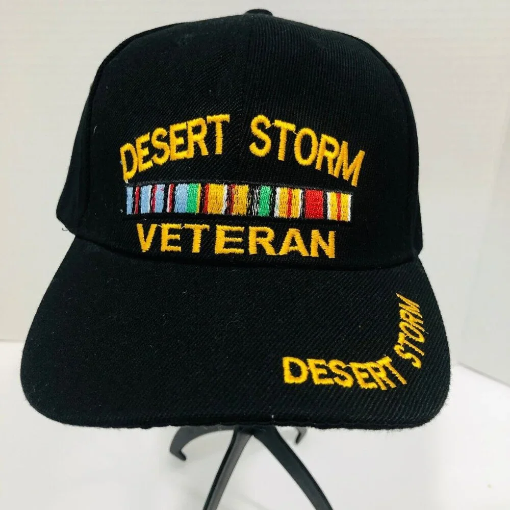 DESERT STORM Veteran Hat NWT Trucker Baseball Cap Black Embroidered New Cotton‎